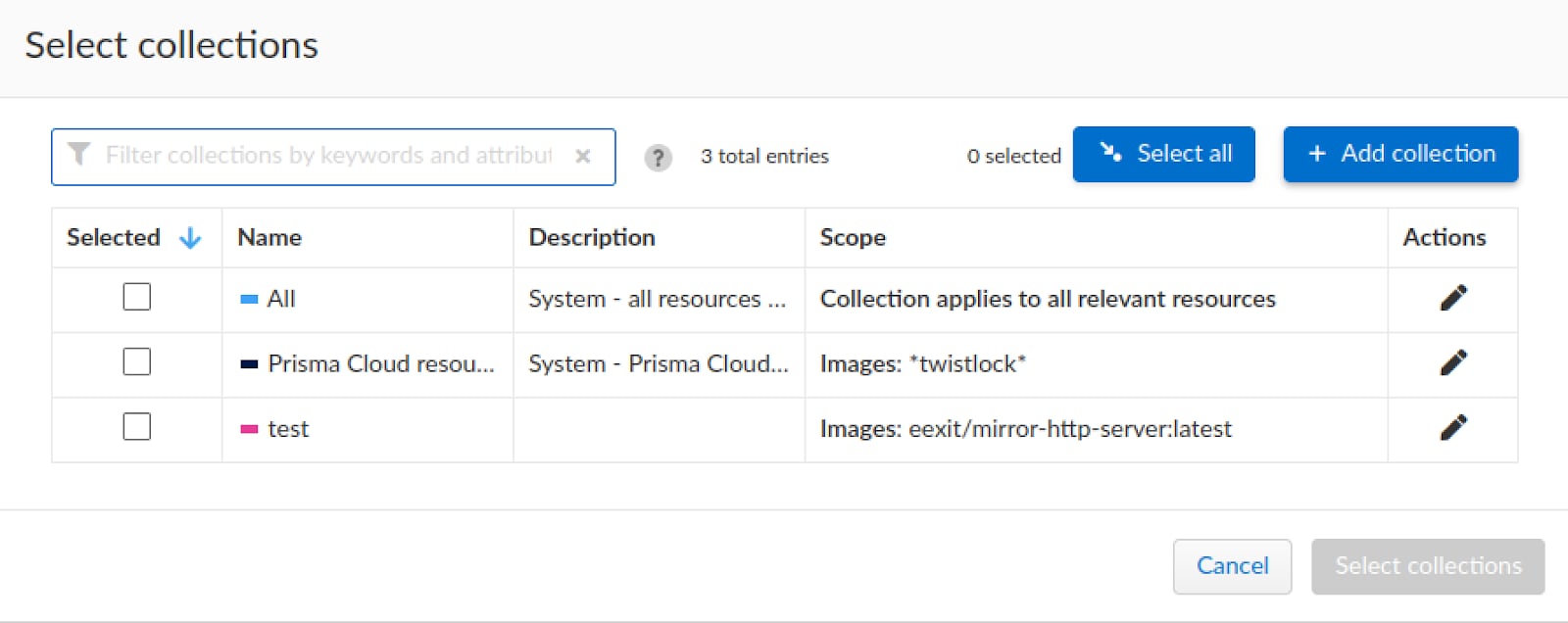 Figure 25. Collections selection tab