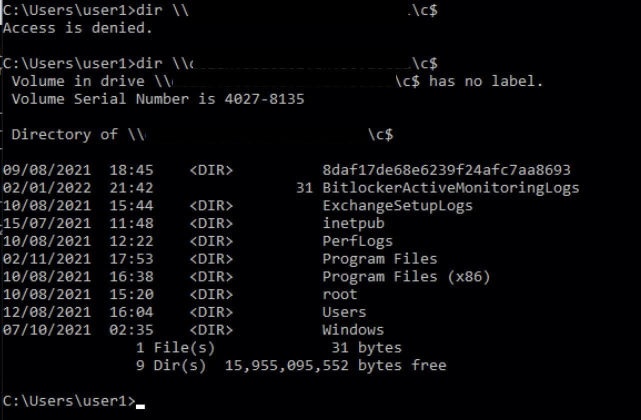 Successful PTT with Rubeus. Access to Domain Controller C$ before and after PTT