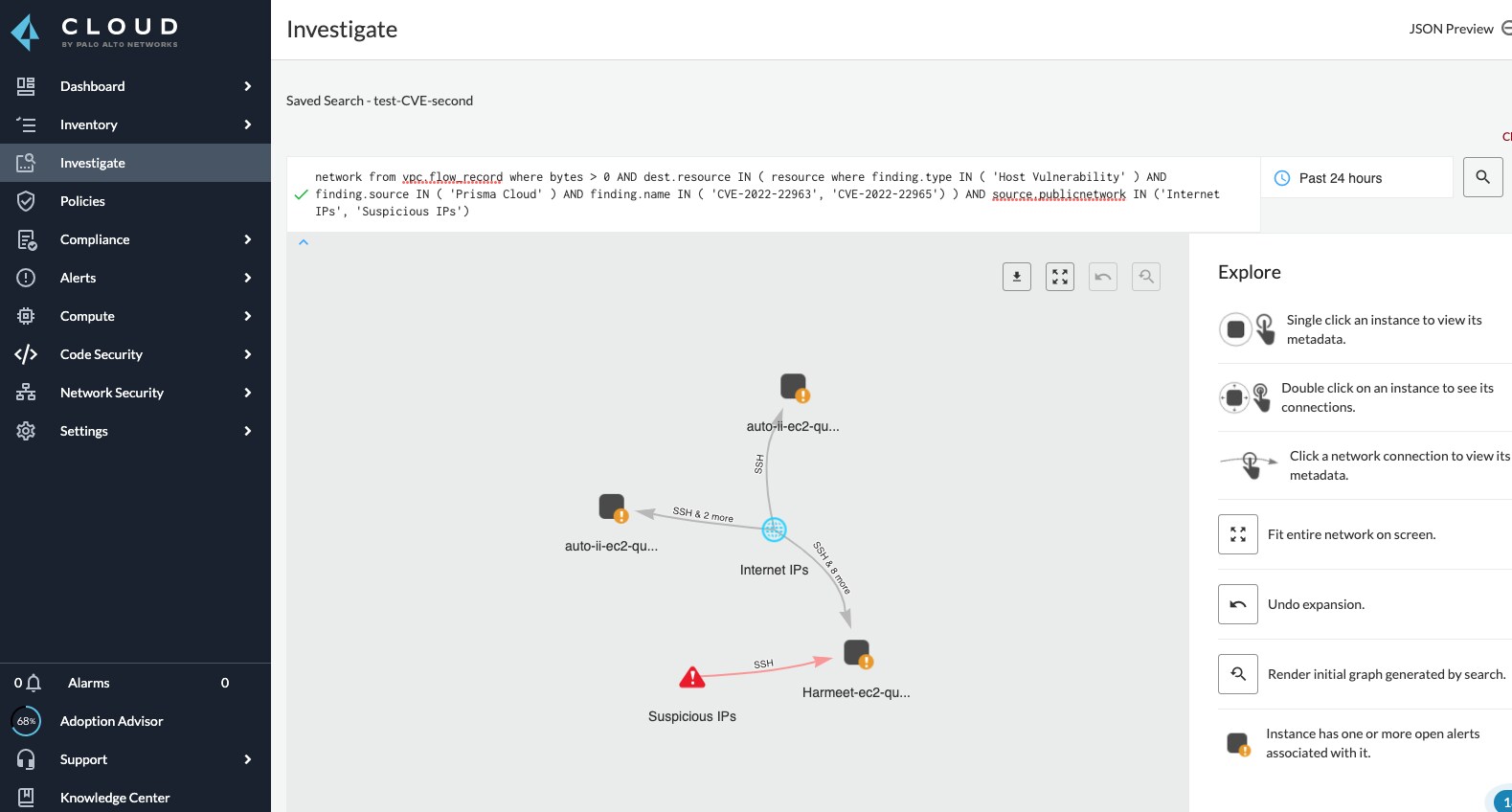 Figure 3. Investigating vulnerable instances with the network RQL queryWAAS Detections