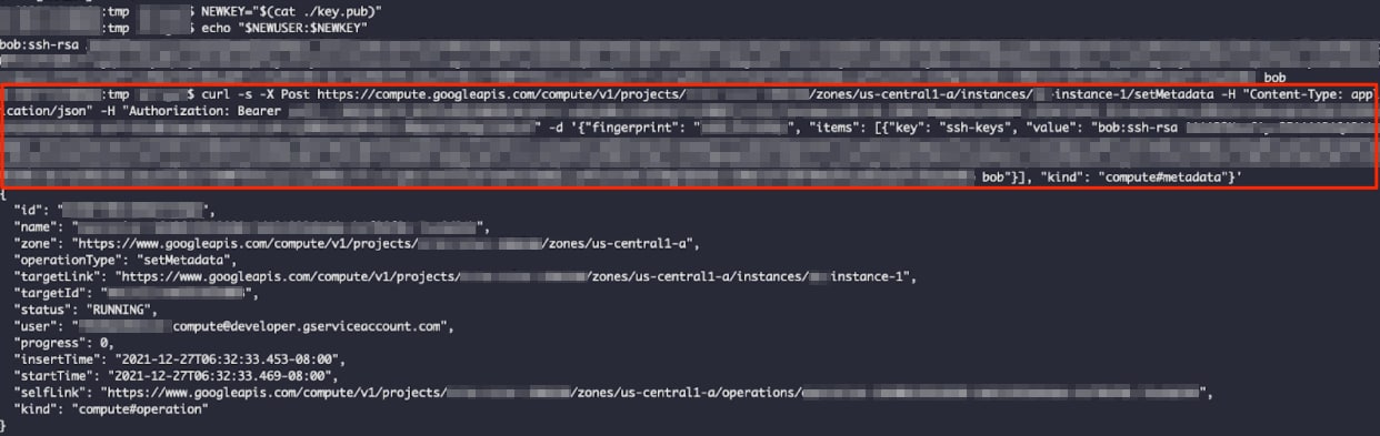 Add a SSH key to the instance metadata