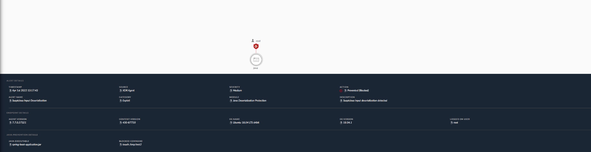 Spring Cloud Functionのリモートコード実行のエクスプロイト試行がLinuxホストでブロックされる