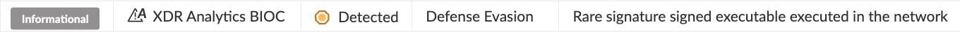 CMDからShadowCoerceを実行した際の通知 - Rare signature signed executable executed on the network (通常見られない署名の実行ファイルがネットワーク上で実行された)