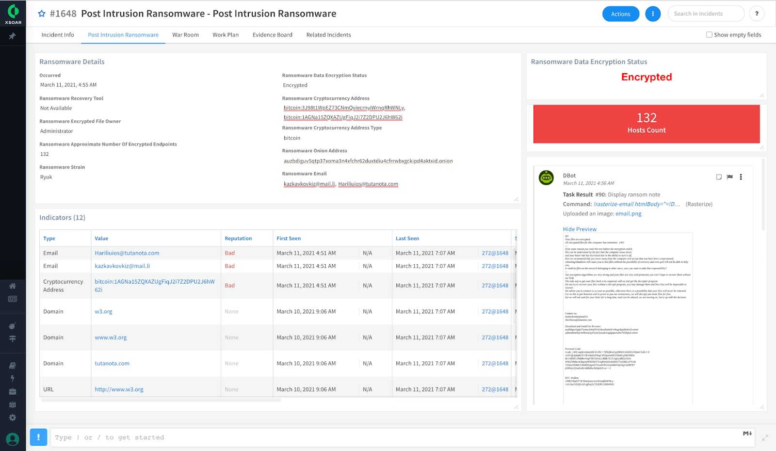 Ransomware dashboard found within the Cortex XSOAR Platform