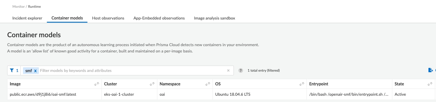 The Prisma Cloud UI will automatically create a runtime defense model for any container that is selected