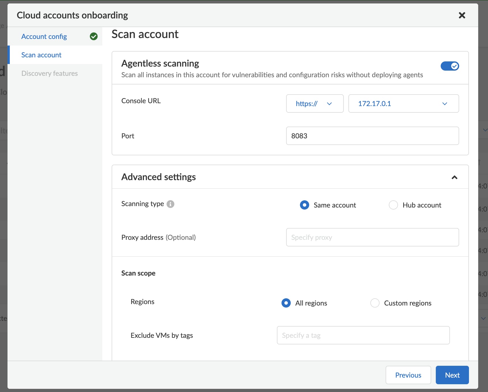 Screenshot of scan accounts in cloud accounts onboarding.