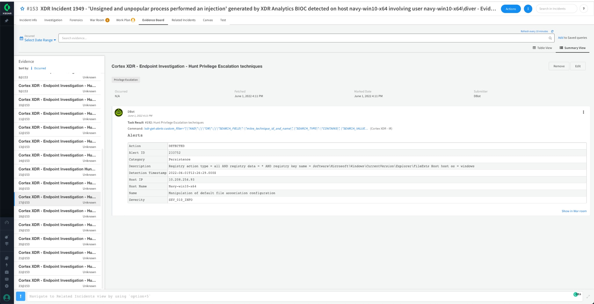 Screenshot of cortex XDR endpoint investigation