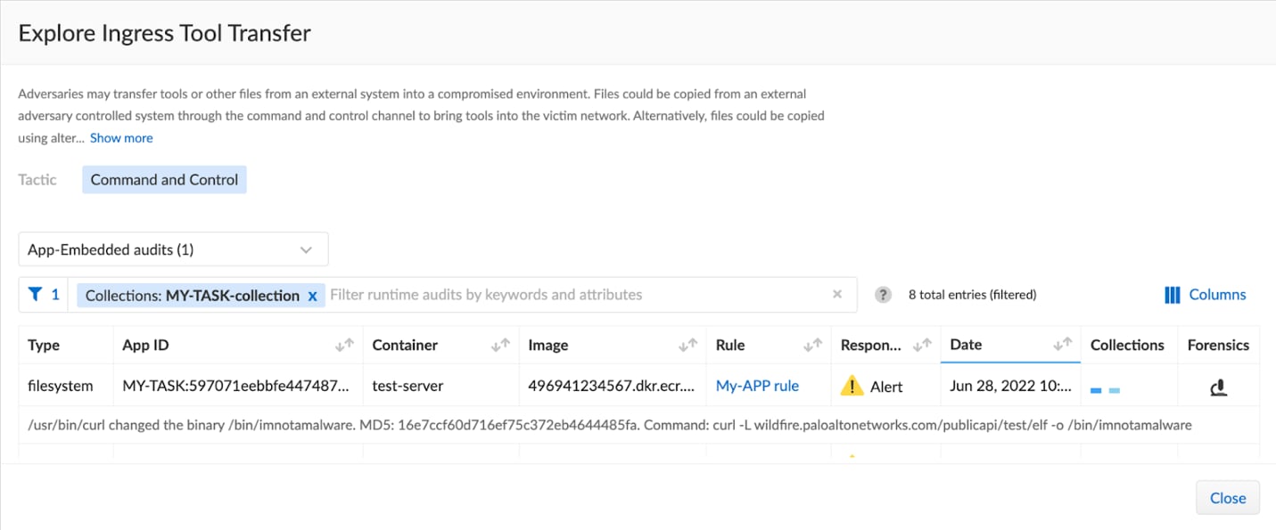 Explore each technique to investigate the runtime detections