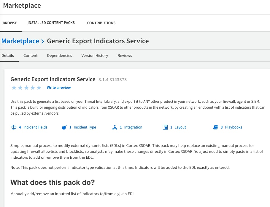 screenshot of Marketplace Generic Export Indicators Service