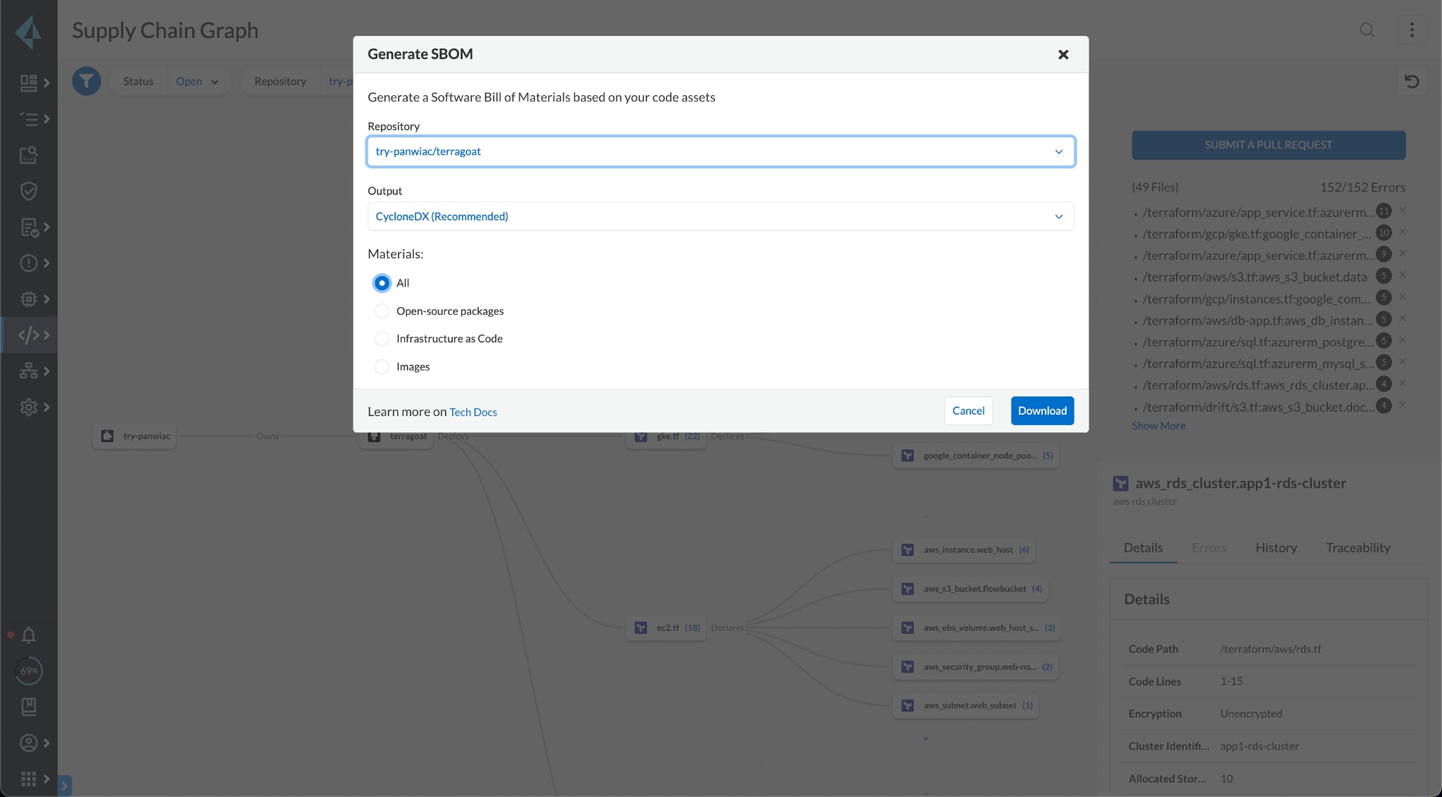 How to generate an SBOM from the Prisma Cloud platform 