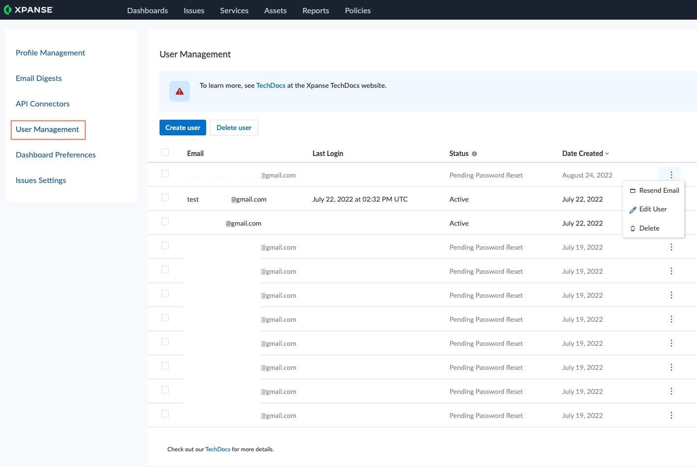 Figure 1: User management list page