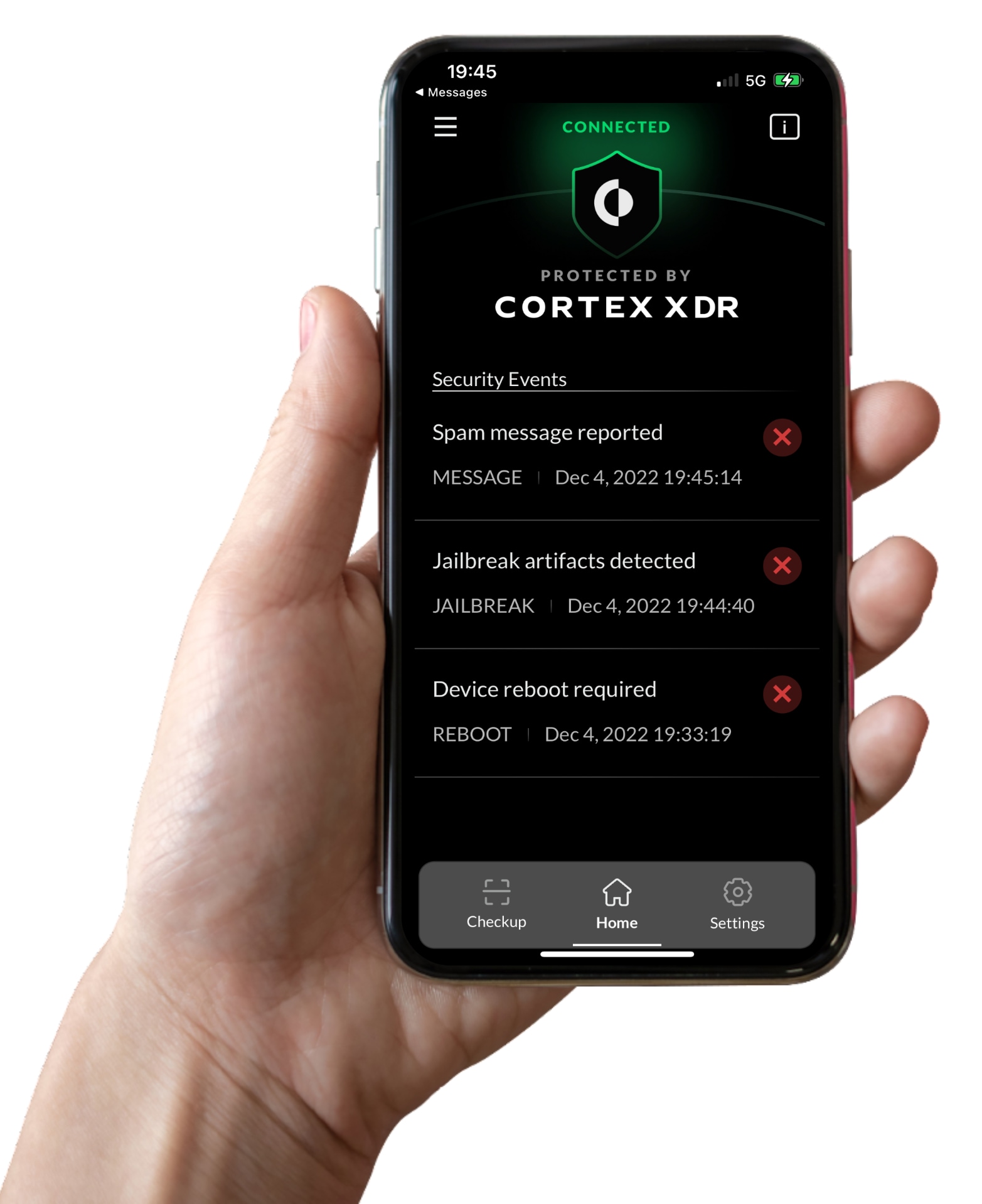 Screenshot of being protected by Cortex XDR, showing security events.