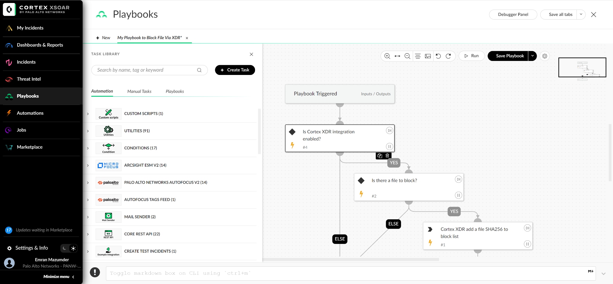 Image 1: Cortex XSOAR users can easily build their own playbooks by selecting any pre-built automations, no coding required.