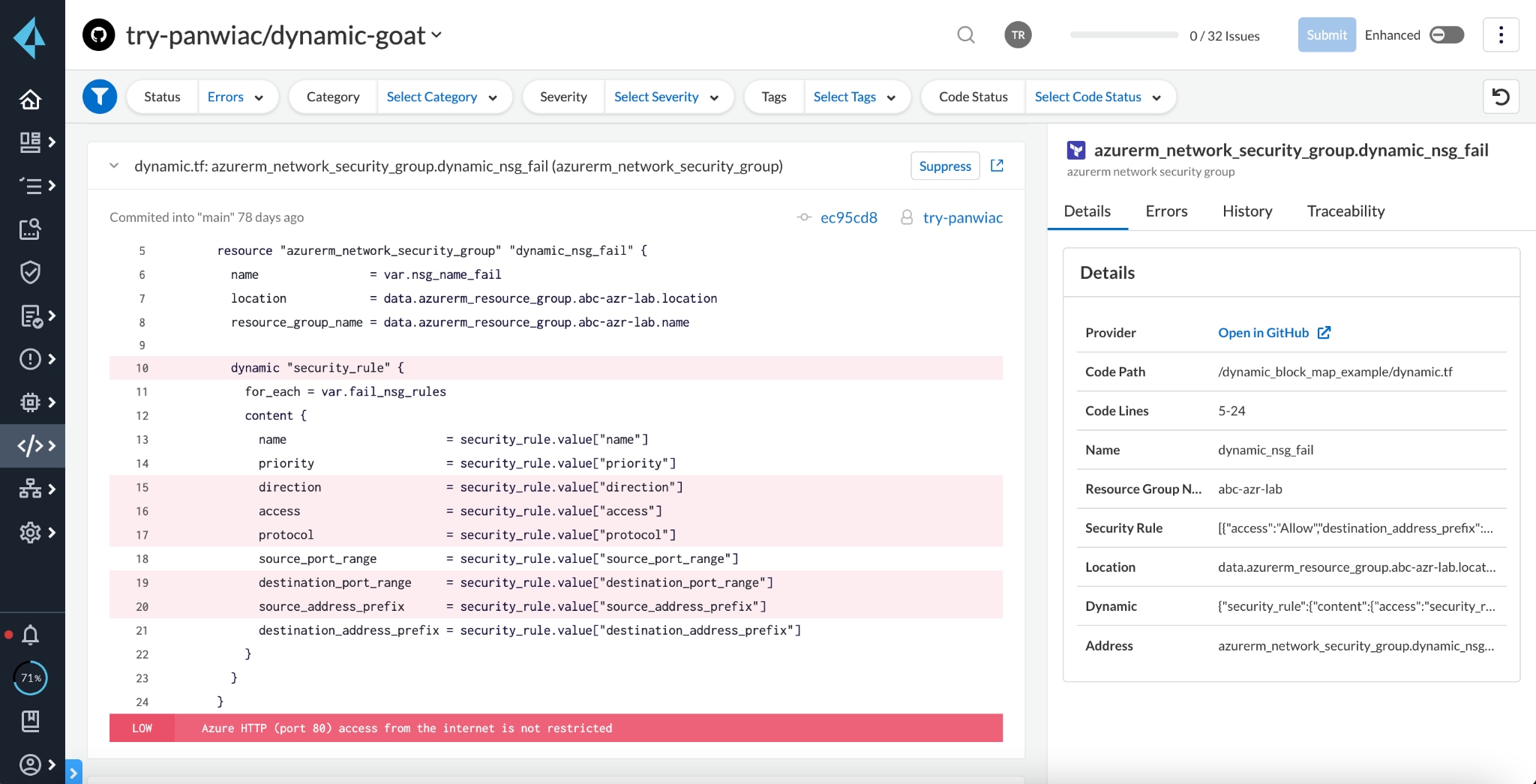 identify misconfigurations that exist in dynamic blocks, whether in a list, map, for loop, nested block, etc.