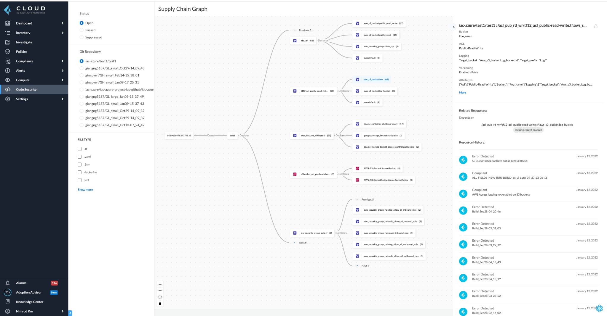 Prisma Cloud’s Supply Chain Graph provides visibility into each component across the cloud-native supply chain.