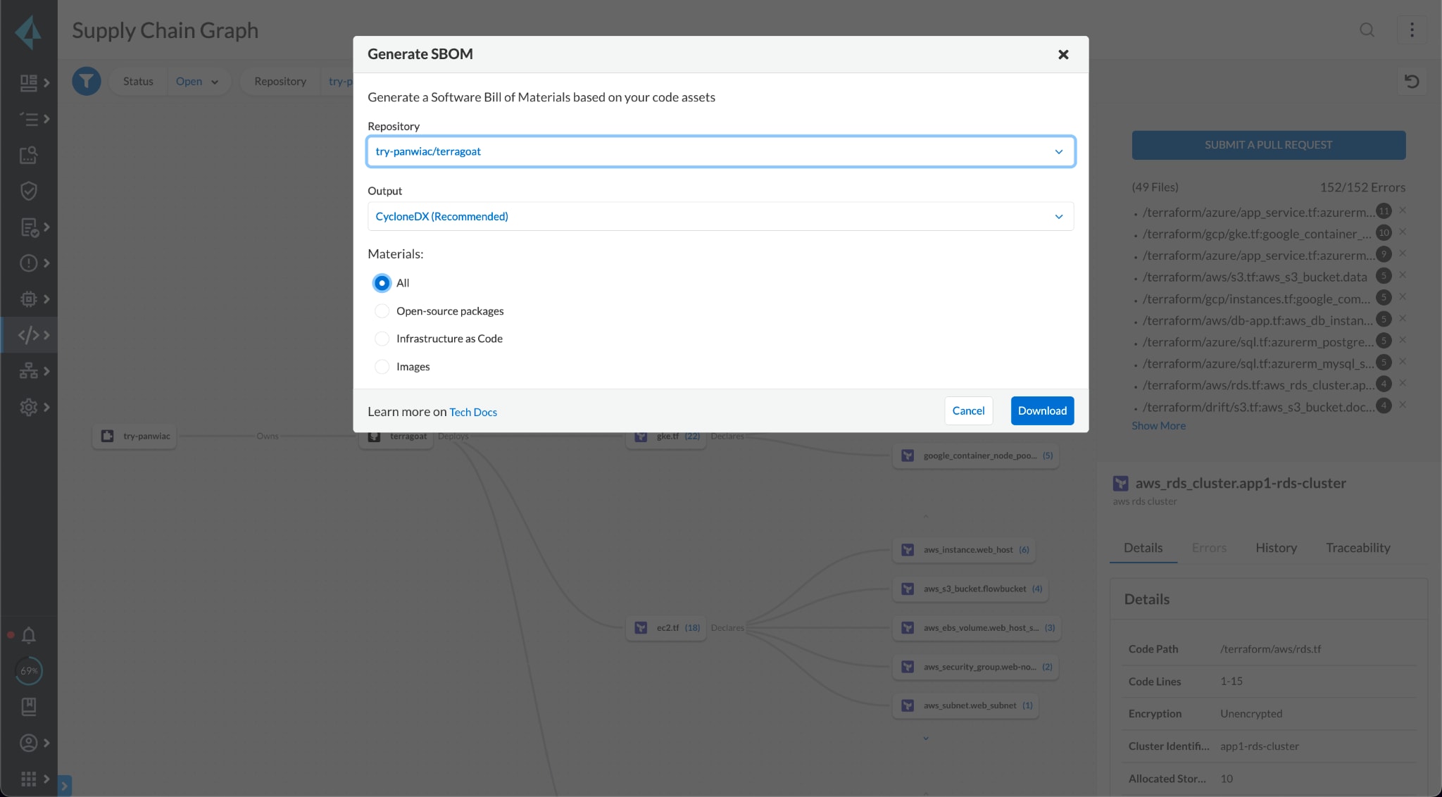 Generate an SBOM from Prisma Cloud’s Supply Chain page.