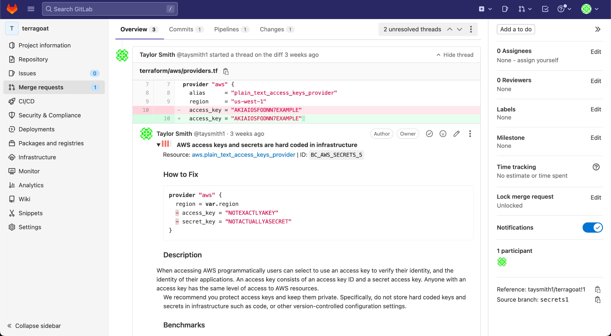 Prisma Cloud surfaces exposed credentials via the GitLab integration.