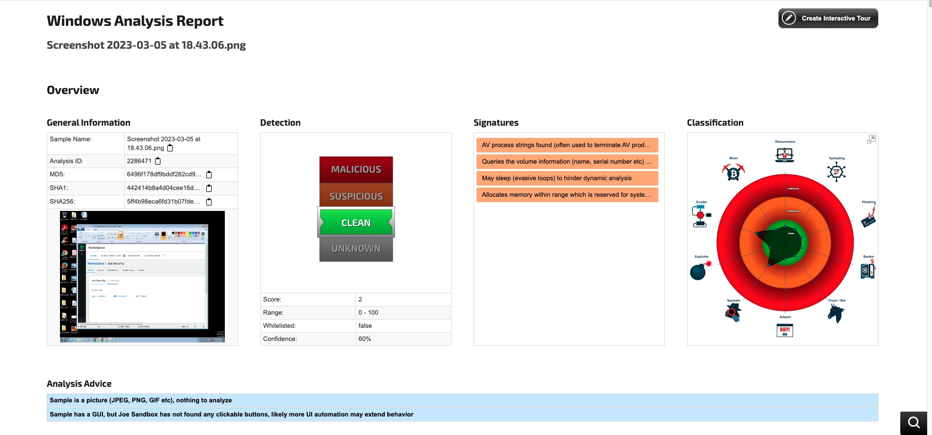 Details of a sample report