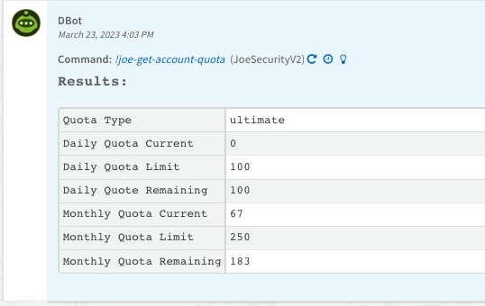 Results from get-account-quota command