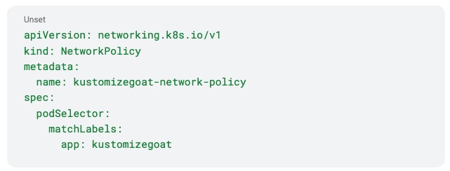 Here we can see a deployment called KustomizeGoat that has no NetworkPolicy attached.