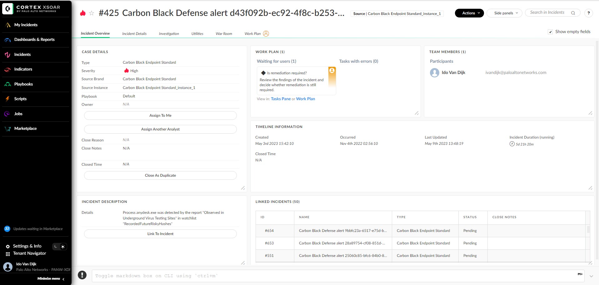 Default playbook incident layout