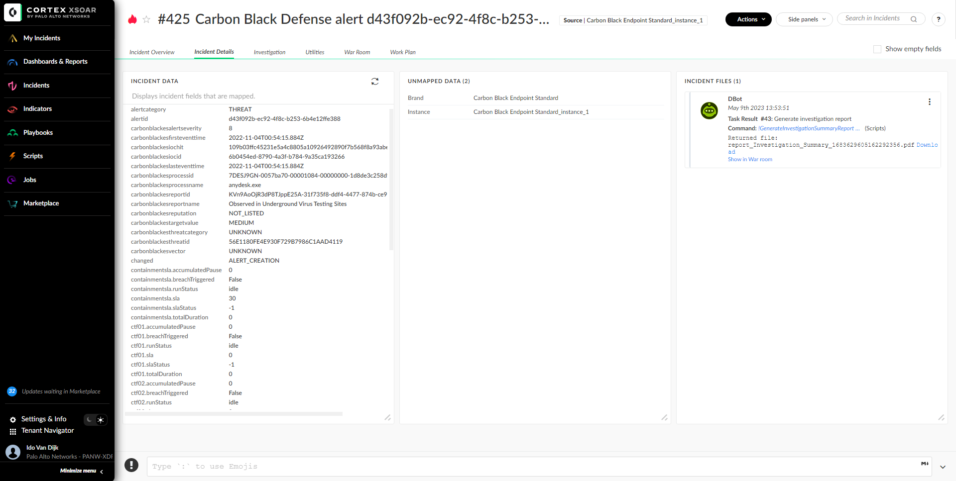 Incident Details tab