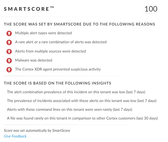 Figure 11. SmartScore information about the incident