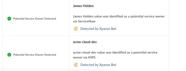 Figure 1: Xpanse automatically detects service owners via ServiceNow and AWS integrations