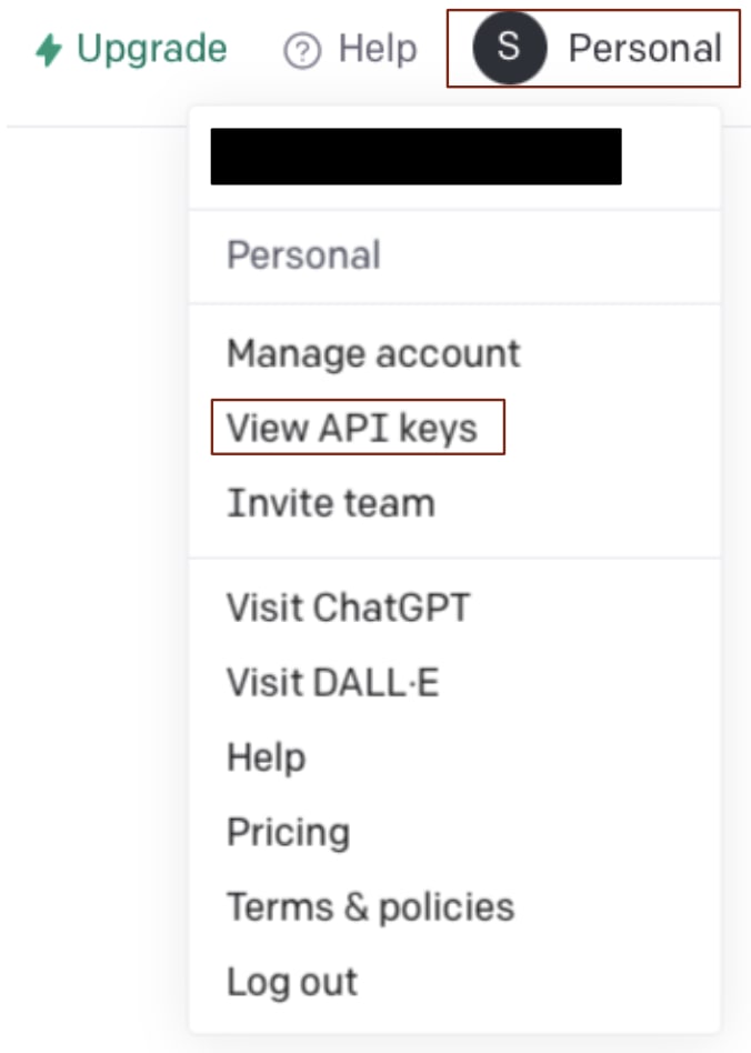 Menu with API keys