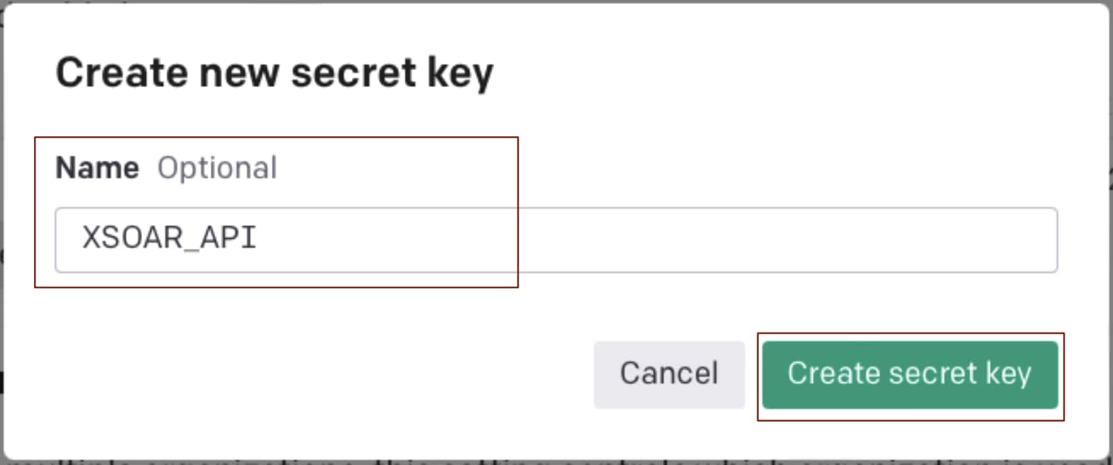Window to create new secret key