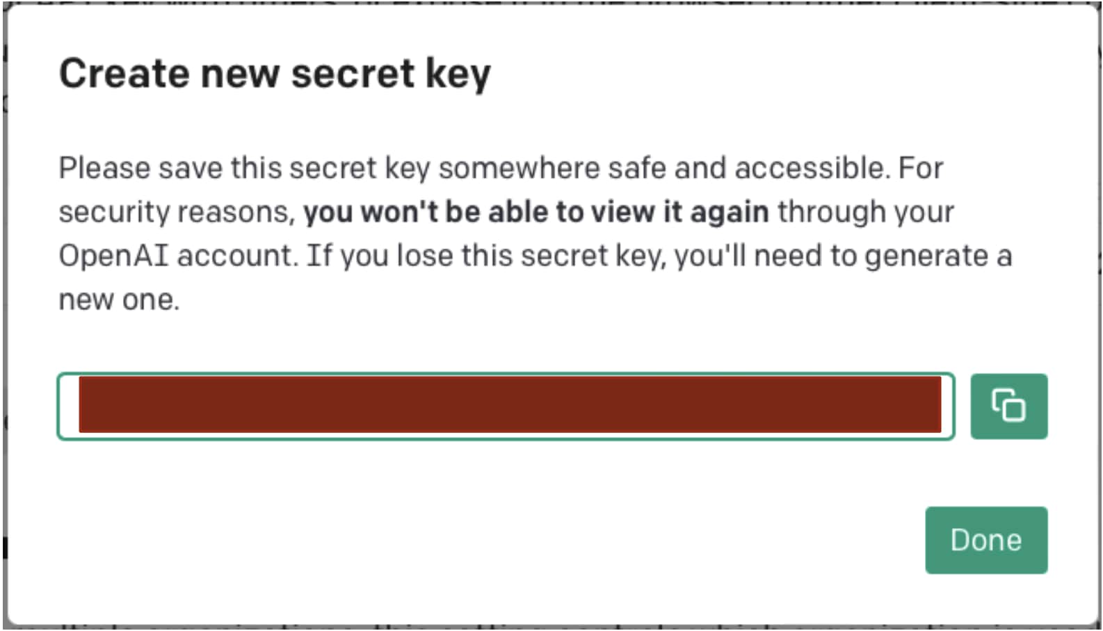 Next window to create new secret key