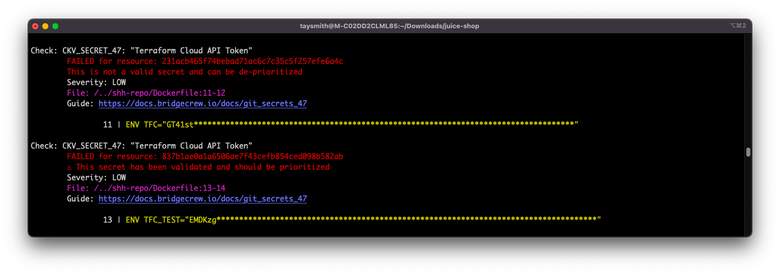 To better prioritize your exposed secrets remediation efforts, using Checkov via the command line will provide information about detected secrets.