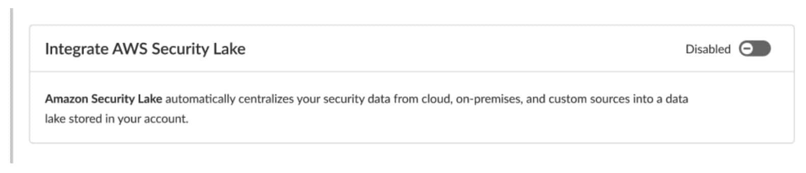 Customers can opt into the Prisma Cloud integration with Amazon Security Lake from the Prisma Cloud Console.