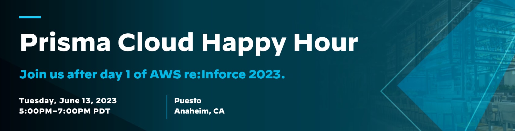 Come celebrate AWS re:Inforce with Prisma Cloud and cocktails, drinks, and delicious foods!