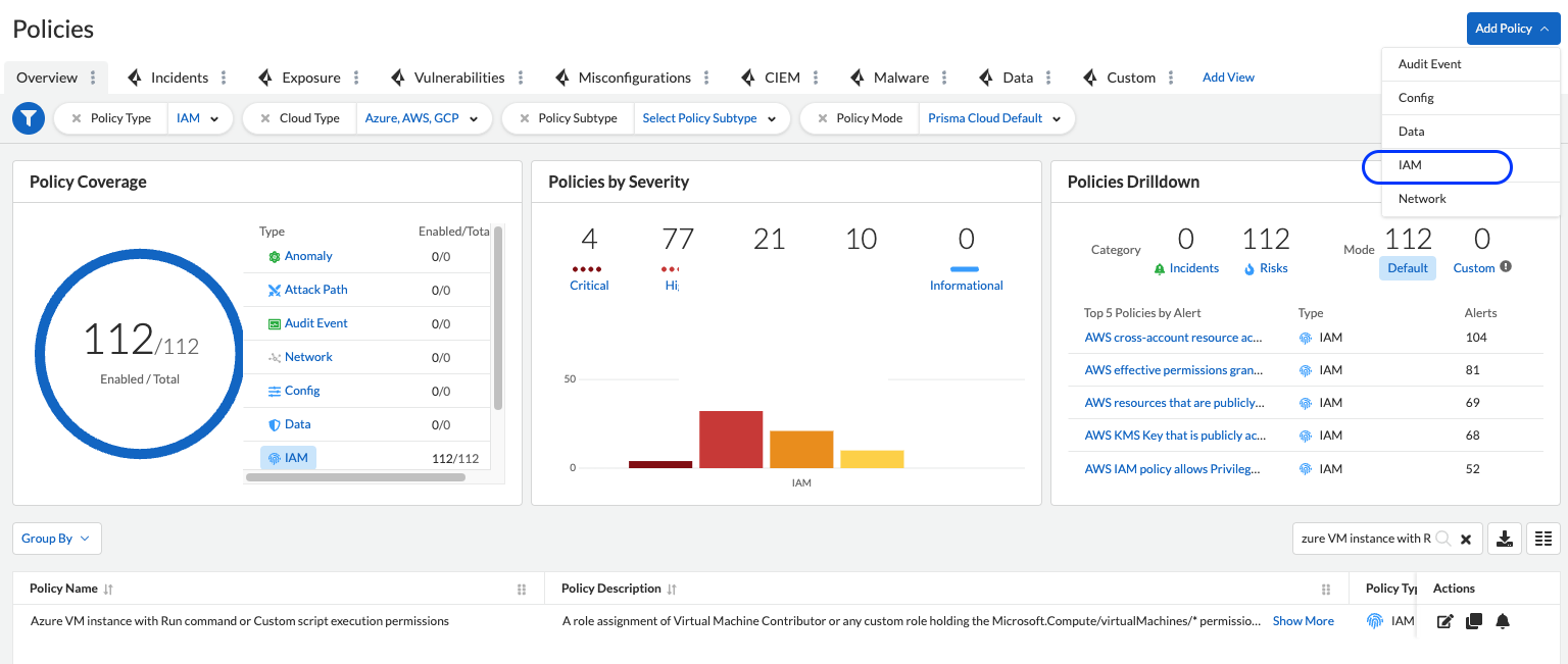 Figure 1: Add Policy dashboard in Prisma Cloud