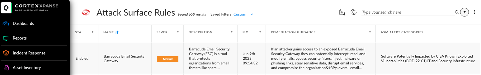 Figure 1: An attack surface rule for the Barracuda Email Security Gateway is used to identify risks in an attack surface.