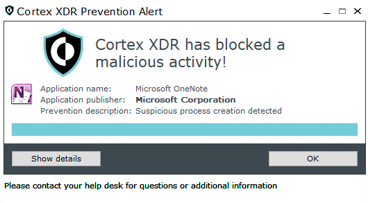 Figure 19. The HTA file execution as seen in Cortex XDR in prevent mode
