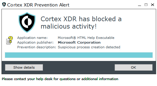 Figure 24. The CHM file execution tree as seen in Cortex XDR in prevent mode