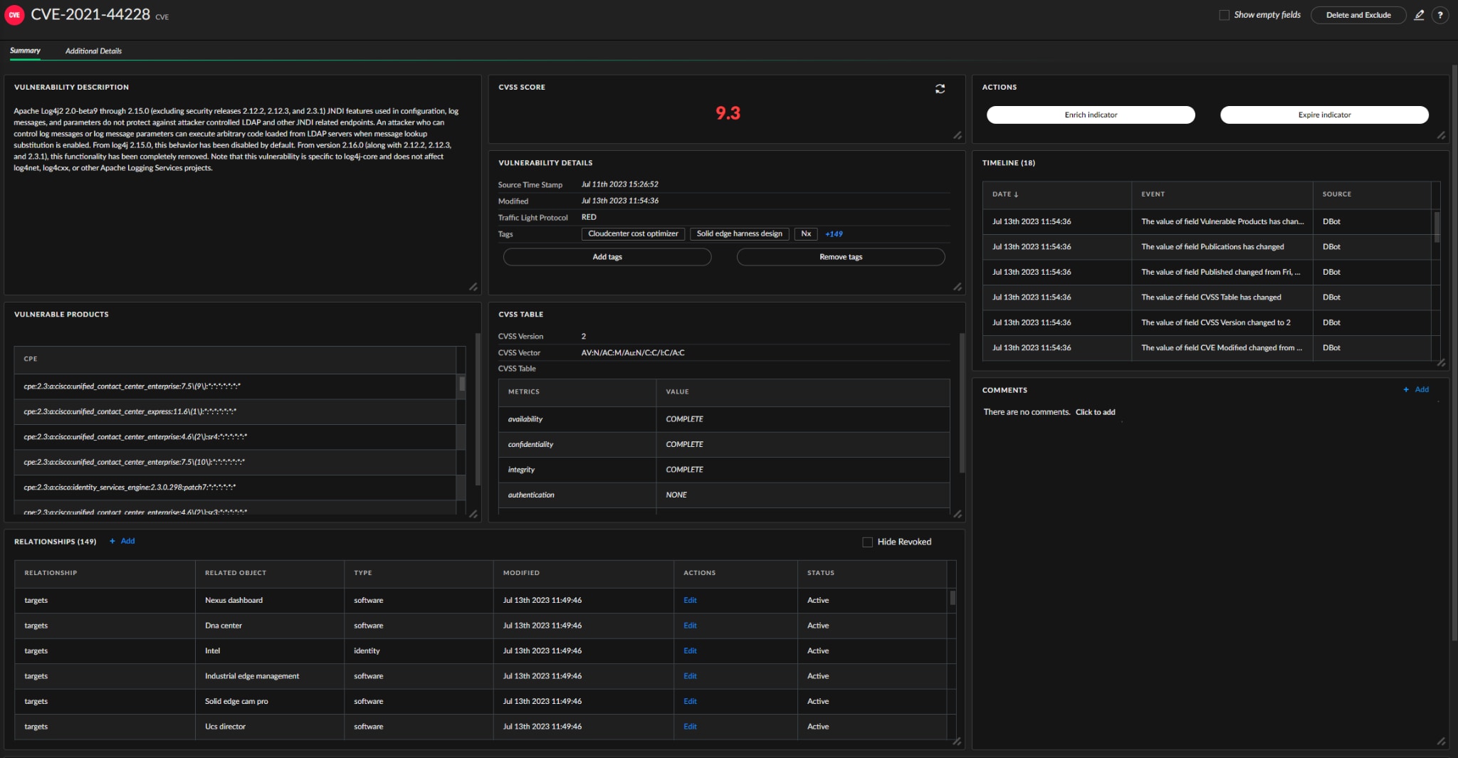 Fig 1: New CVE display layout in XSOAR TIM