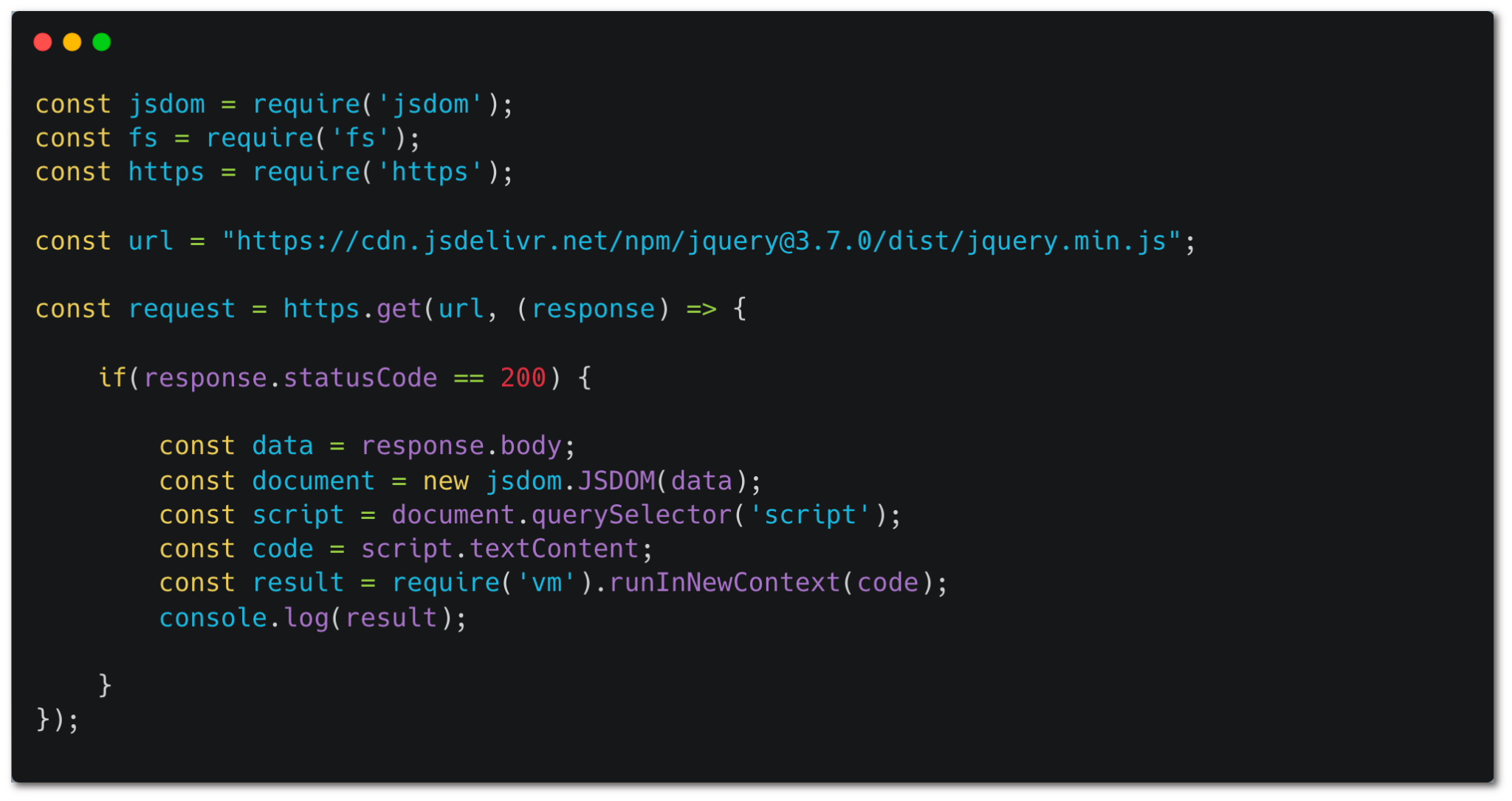 JavaScript action that downloads an external script (jQuery), without verifying its checksum