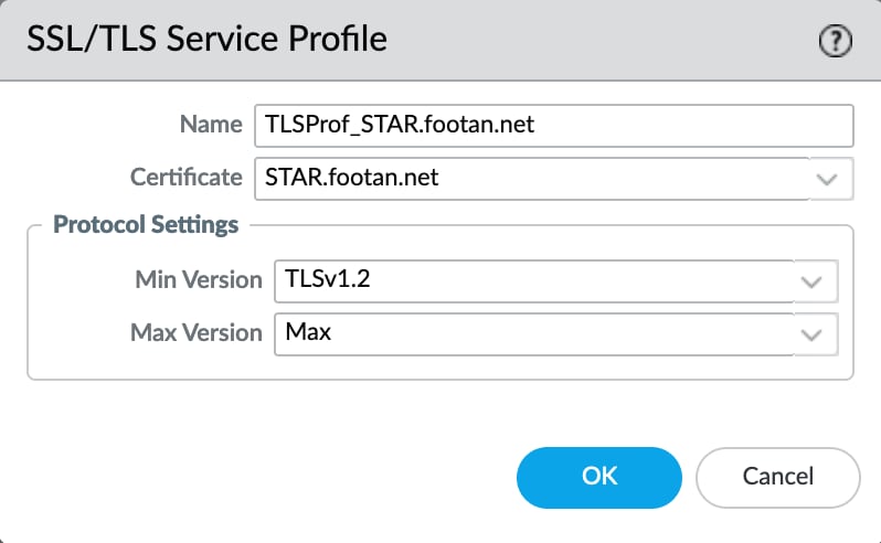 図6. SSL/TLS Service Profile (SSL/TLSサービス プロファイル) の設定画面