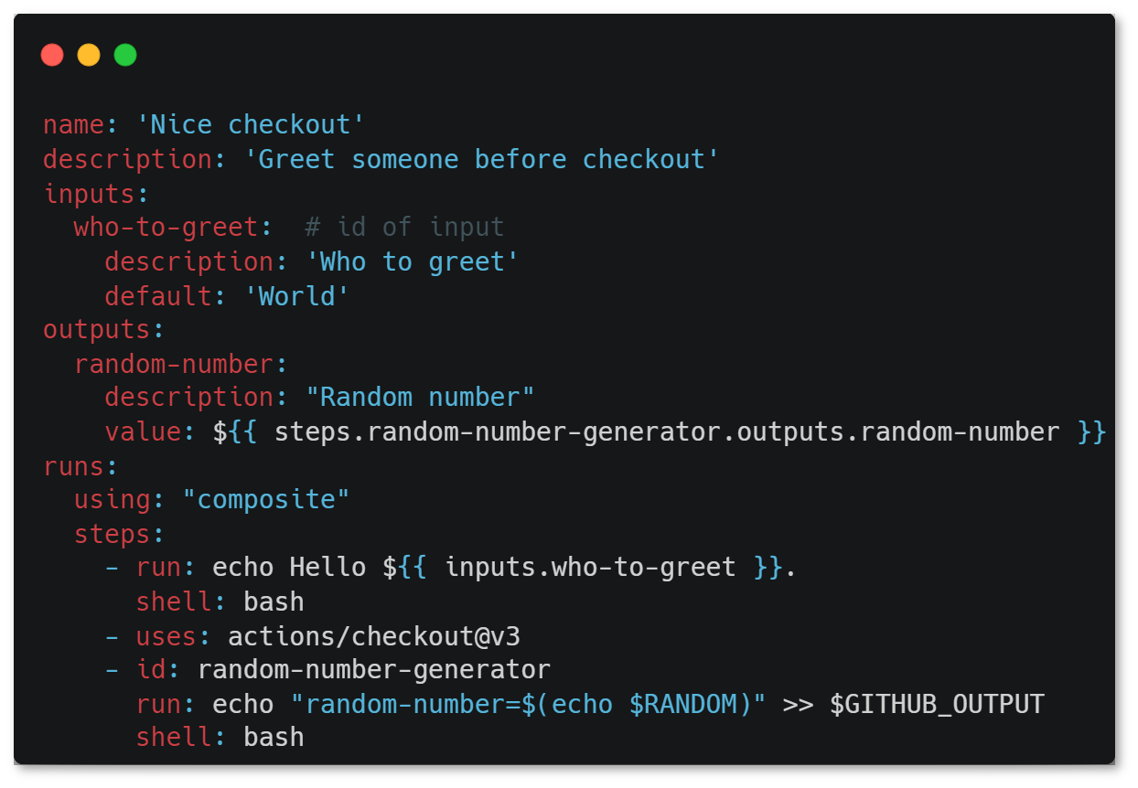 Action.yml file, the metadata file of actions