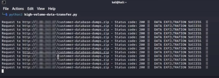 Python Script attempting to exfiltrate high-volume data from a cloud resource