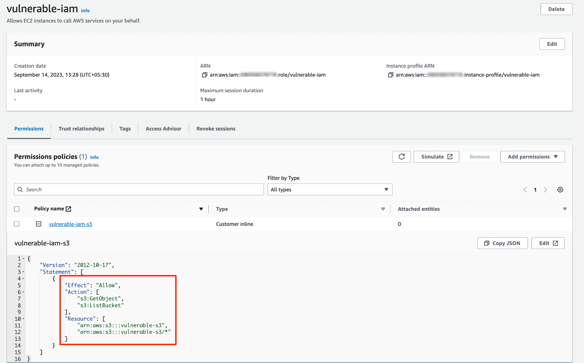 Vulnerable IAM Role with overly permissive S3 access