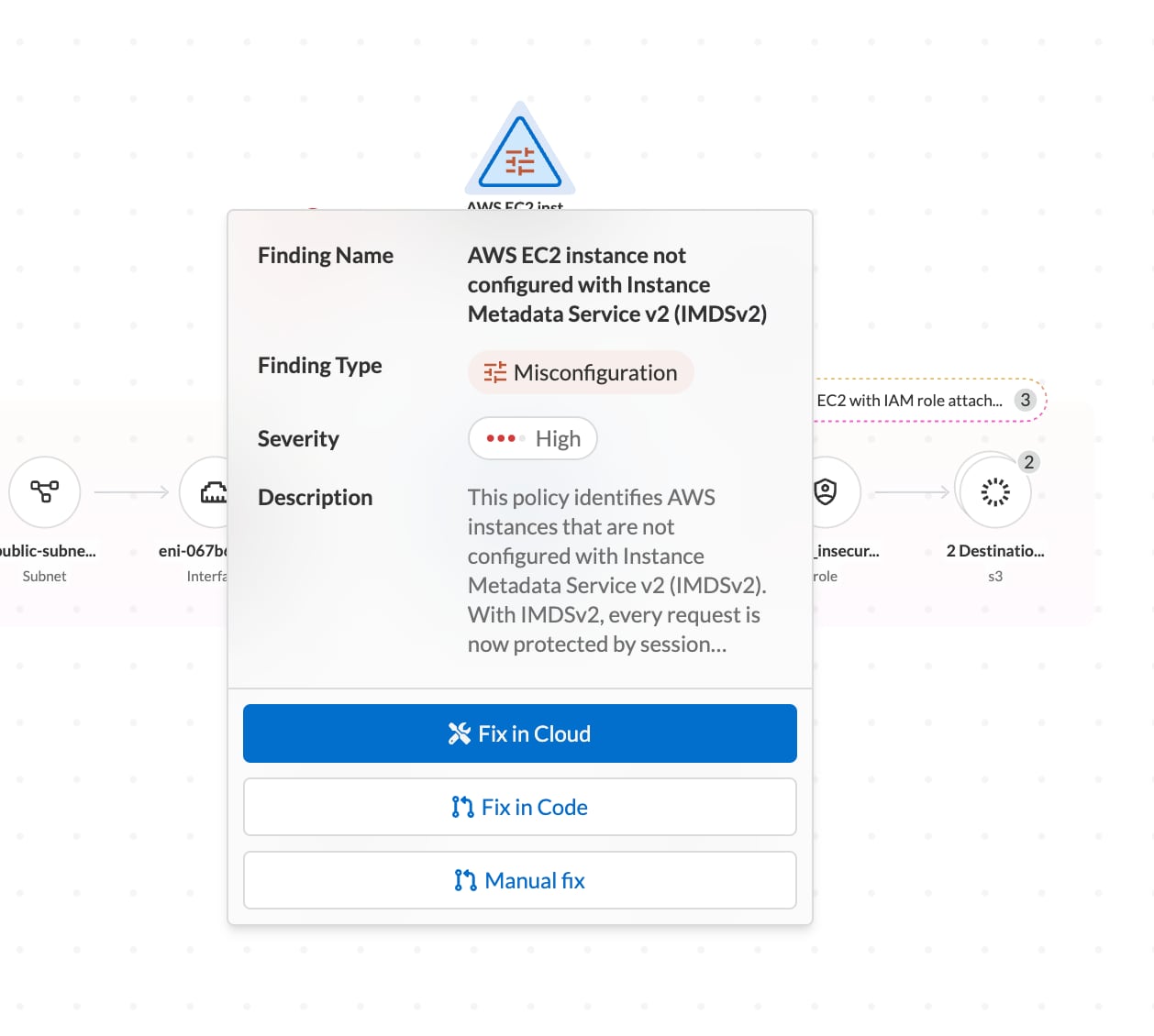 Code-to-Cloud Remediation enables you to easily fix issues in the cloud or open a pull request to fix the issue permanently in the code.