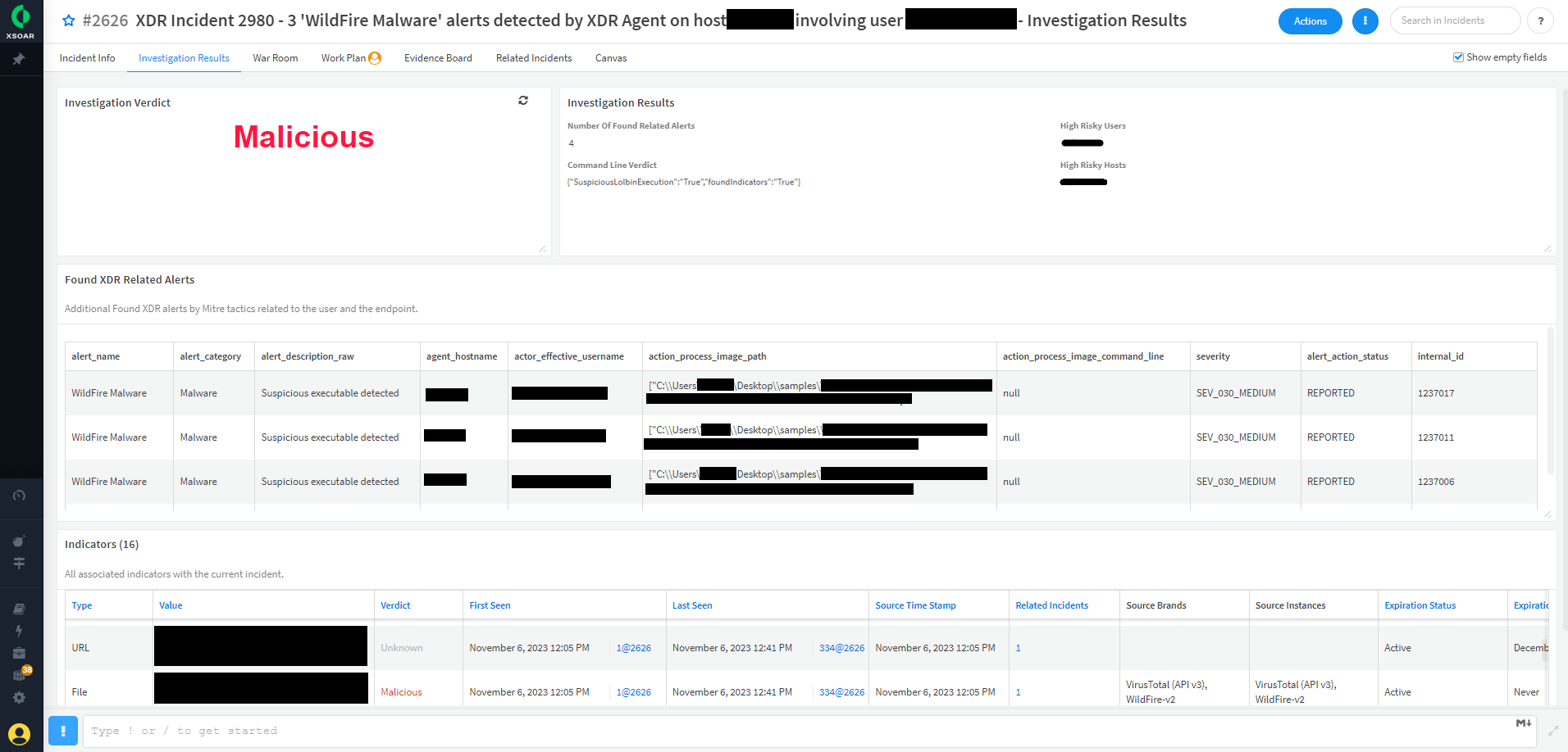 Layout - Investigation Results tab